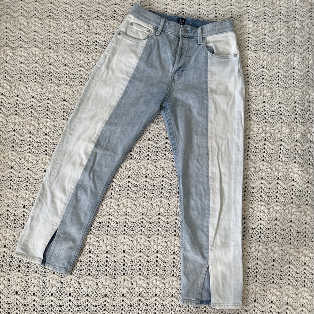 Gap Two Tone High Waisted Straight Leg Denim Jeans Light/Medium Wash (Size 26)
